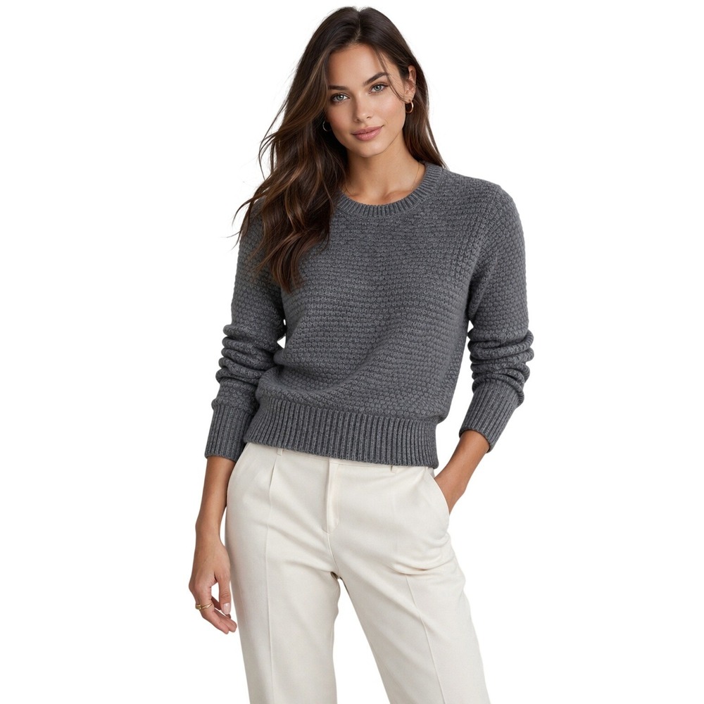 Banana Republic Womens Medium Gray Merino Wool Blend Textured Crew Neck Sweater